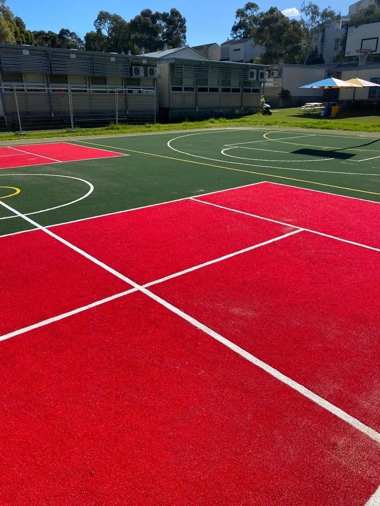 Red and green multi-sport court surface